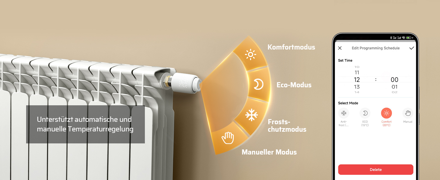 Розумний термостат для радіатора DEWENWILS WiFi, програмований, з керуванням через додаток, сумісний з Alexa та Google Assistant, енергозберігаючий, 1 шт.