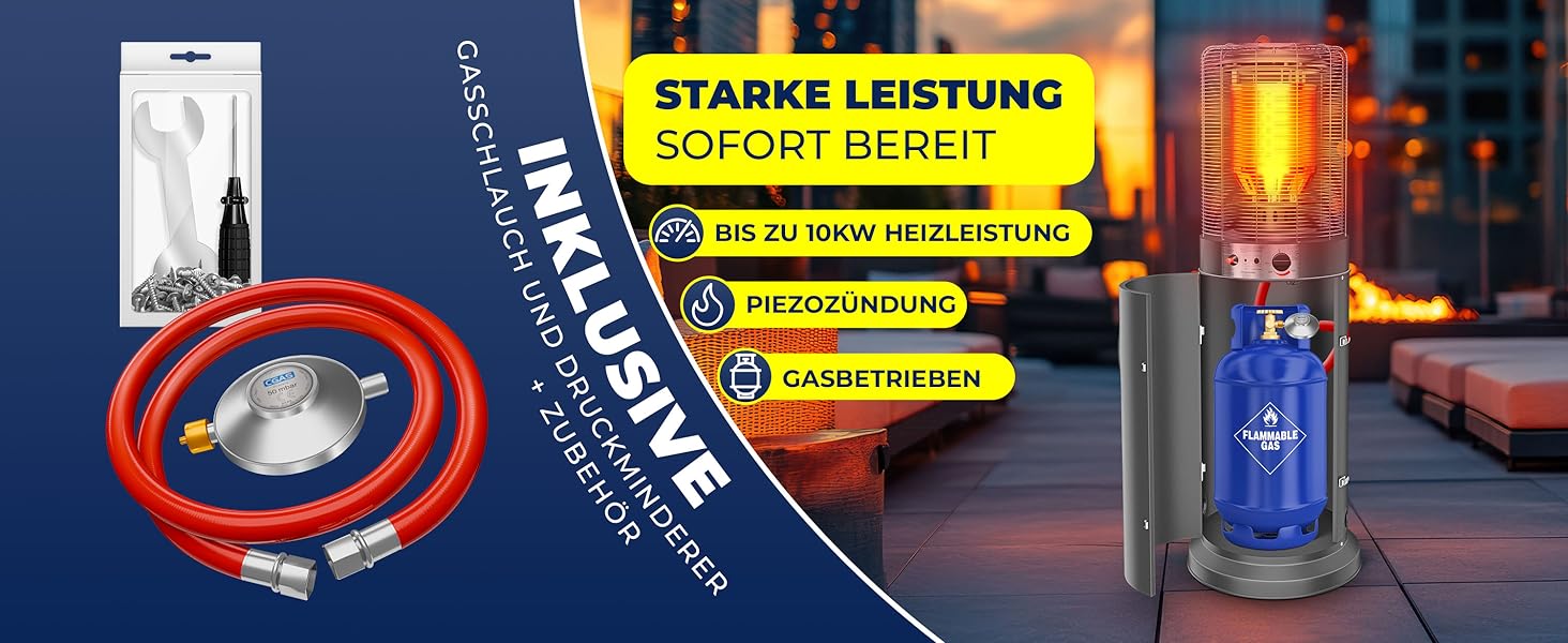Газовий обігрівач KESSER® KE12 - Тепло для тераси. Потужність 10 кВт, з захисним чохлом, антрацит (Газовий балон не входить у комплект)
