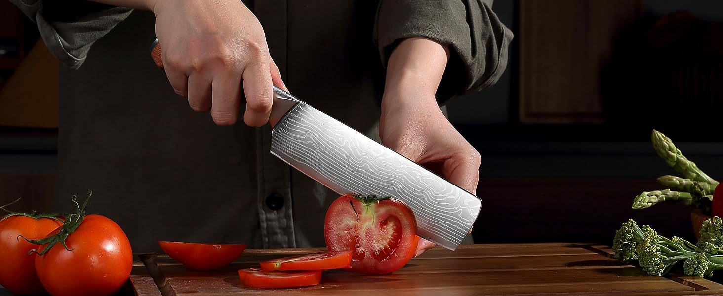 Набір кухонних ножів YOTSUBA 8 предметів з дерев'яним блоком, точилка, ножиці, кухонні ножі з нержавіючої сталі