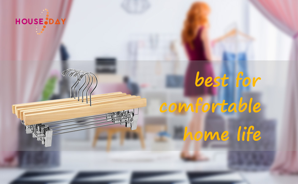 Дерев'яні вішалки для штанів та одягу HOUSE DAY з кліпсами, 25 шт. - білі, 35.5 см, поворотний гачок