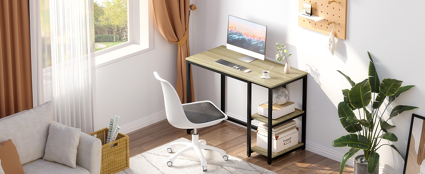 Комп'ютерний стіл WOHOMO білий 100см з місцем для зберігання, для дому та офісу, 60 x 120 см, бежевий