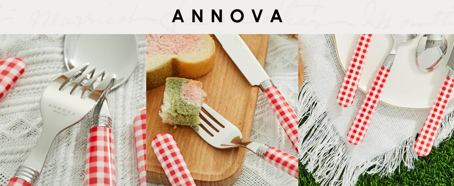 Набір столових приборів ANNOVA Retro Rivet (20 предметів) з нержавіючої сталі - ножі, виделки, ложки, салатні прилади, десертні ложки (Червоний)