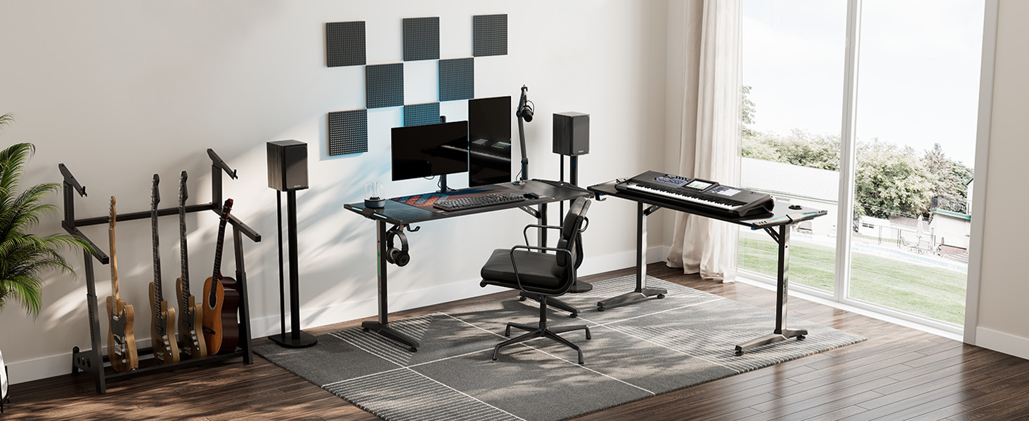 Ігровий стіл EUREKA ERGONOMIC з LED, 140x60 см. Стіл для геймерів з підсвіткою, органайзером для кабелів, тримачем для напоїв та навушників, чорний, X-Large