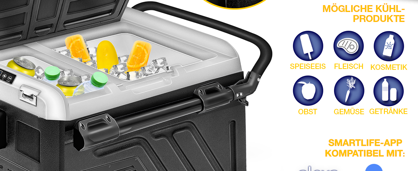 Автомобільний холодильник Tillvex Kompressor 40/50 л електричний з Wi-Fi та охолодженням до -20°C для авто, вантажівок, кемпінгу (12/24V, 230V, з акумулятором, чорний)