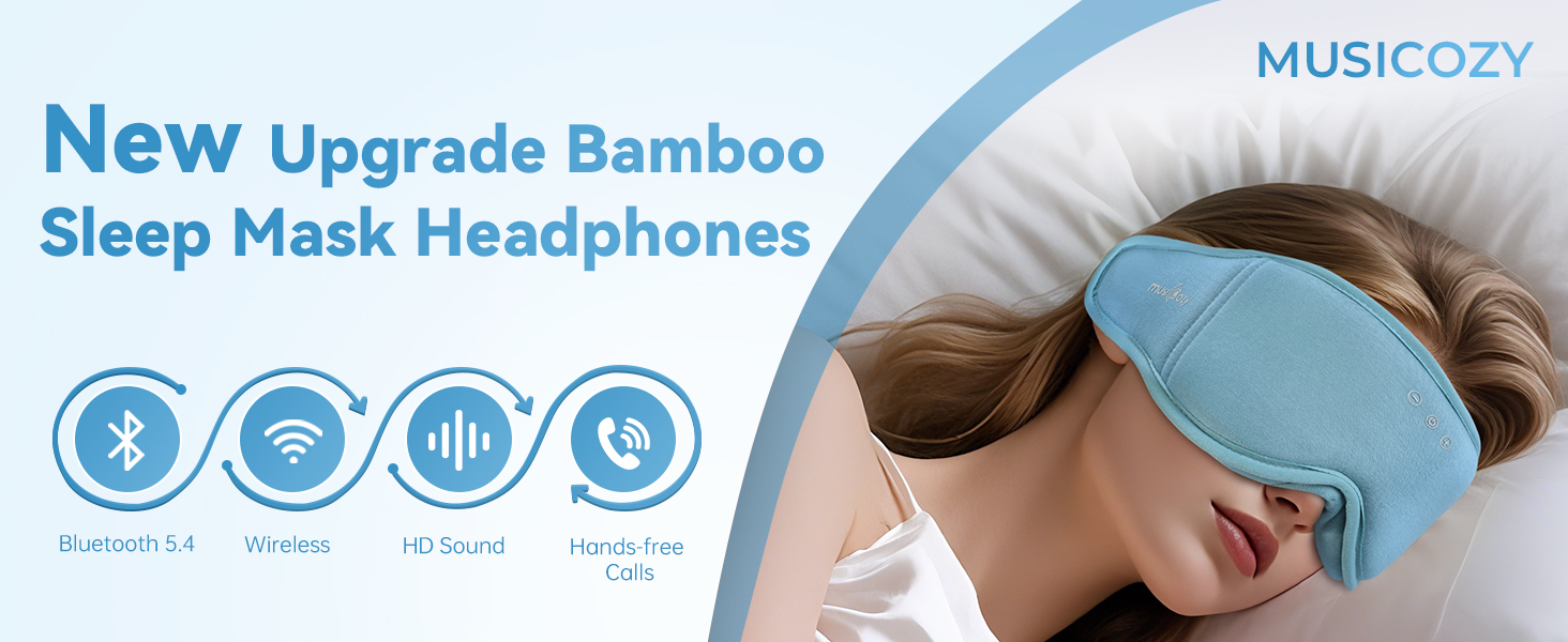 Маска для сну з навушниками Musicozy | 3D маска для сну з Bluetooth 5.4 | М'яка бамбукова маска для сну з навушниками для подорожей
