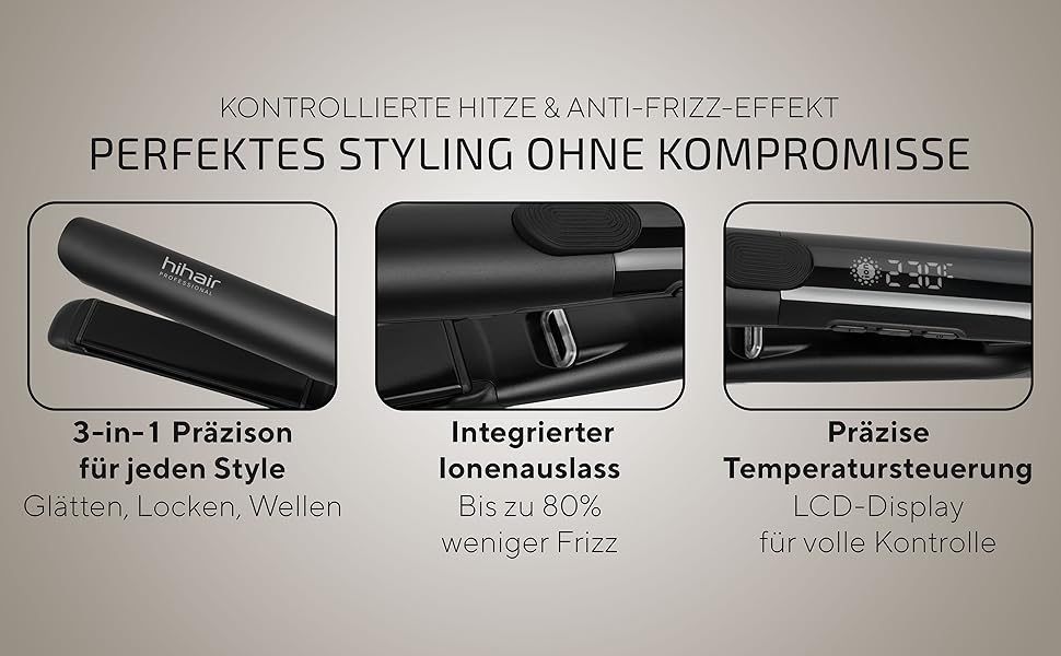 Праска для волосся Glätteisen – Тест-переможець 2025, 100 днів на тест, LCD-дисплей, швидке нагрівання (20 сек) для блискучого та гладкого волосся