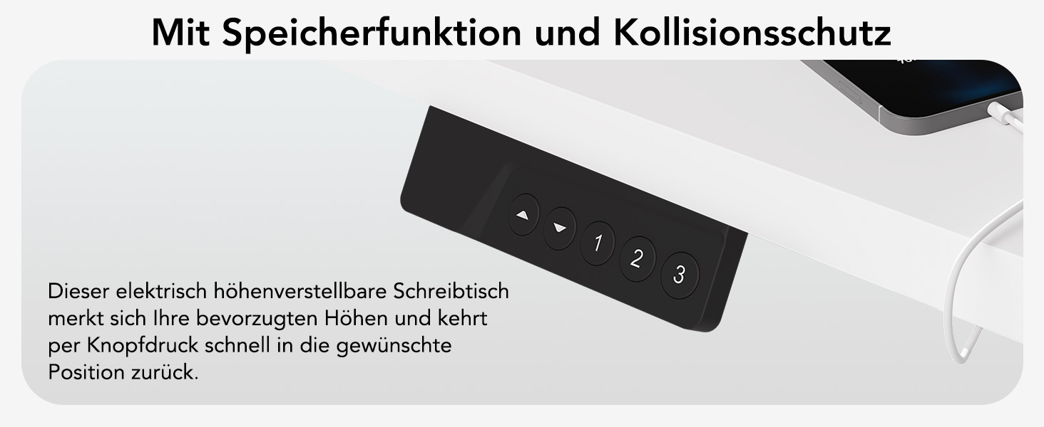 Електричний стіл з регулюванням висоти 60x110 см, з пам'яттю та захистом від зіткнень, для офісу, дому та геймінгу (білий)