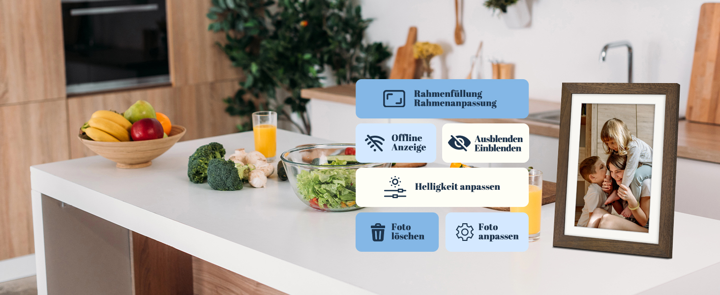 Цифровий фоторамка Frameo 10.1 дюйма з Wi-Fi, горіхове дерево, 32GB, IPS Touchscreen, Wi-Fi, фото/відео через додаток Frameo, подарунок для чоловіків та жінок