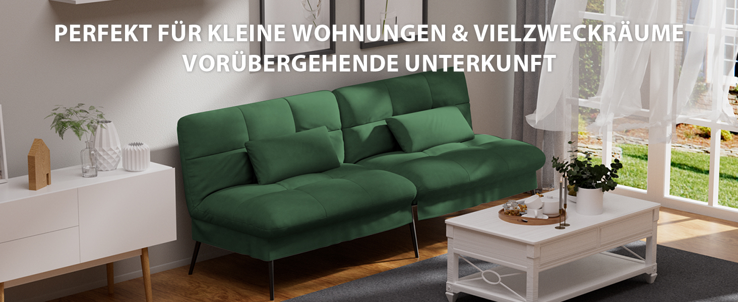 Диван-ліжко LUCKRACER 3-місний з регульованими кутами, тканина, темно-зелений | Диван, розкладний диван, кутовий диван для вітальні