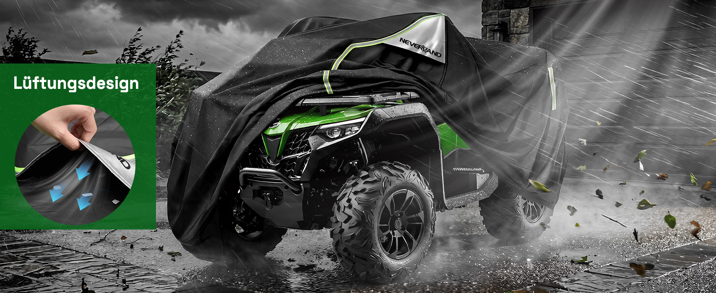 Водонепроникний захисний чохол для квадроцикла NEVERLAND Quad ATV XXXL (256 x 110 x 120 см), чорно-сріблястий/зелений