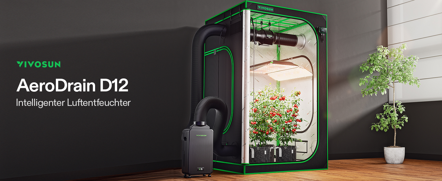 VIVOSUN AeroDrain D12 - Електричний осушувач повітря 12л/день з датчиками температури та вологості, дистанційне керування, для підвалу, ванної кімнати та гроу-тента
