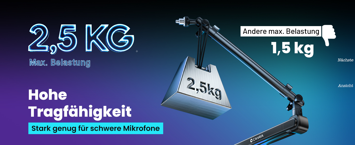 CAHAYA Мікрофонний стійкий кронштейн Boom Arm Professional: Регульований мікрофонний кронштейн з подовжувачем, дизайн під монітор для стрімінгу та запису, вантажопідйомність до 2.5 кг