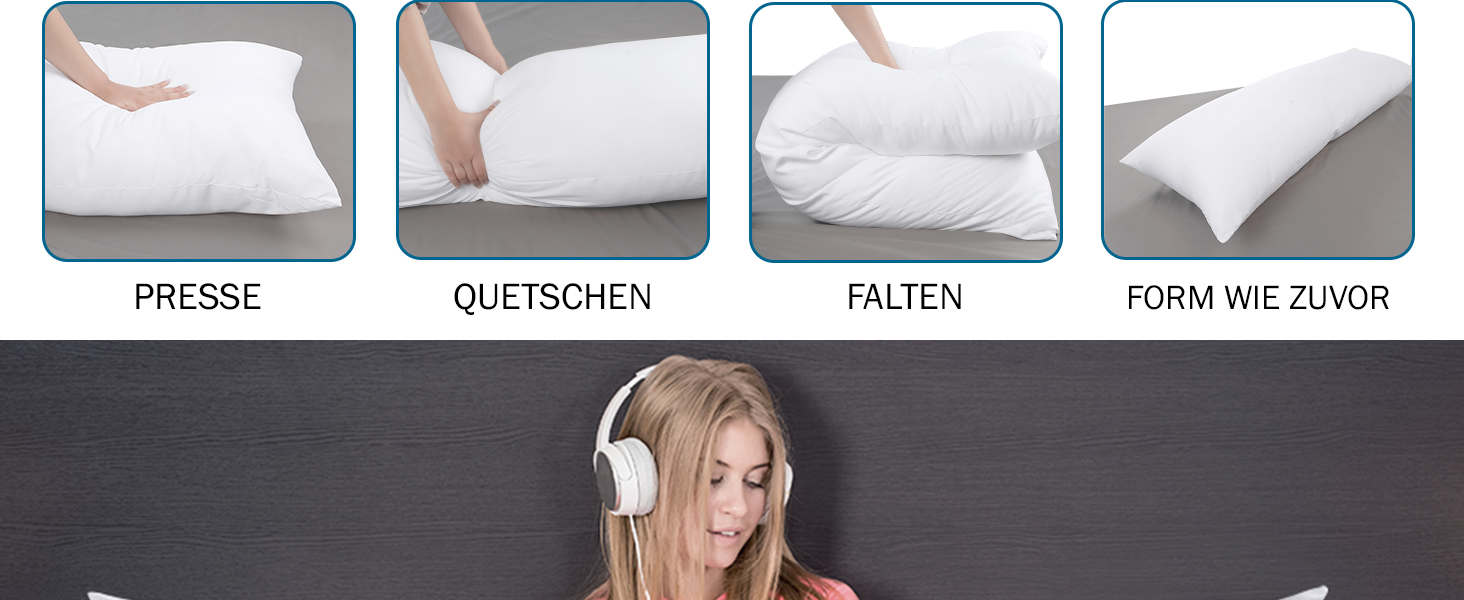 Подушка для вагітних та сну Utopia Bedding 40x145 см, м'яка подушка-обіймашка з наповнювачем з порожнистого волокна для підтримки тіла та сну на боці, біла