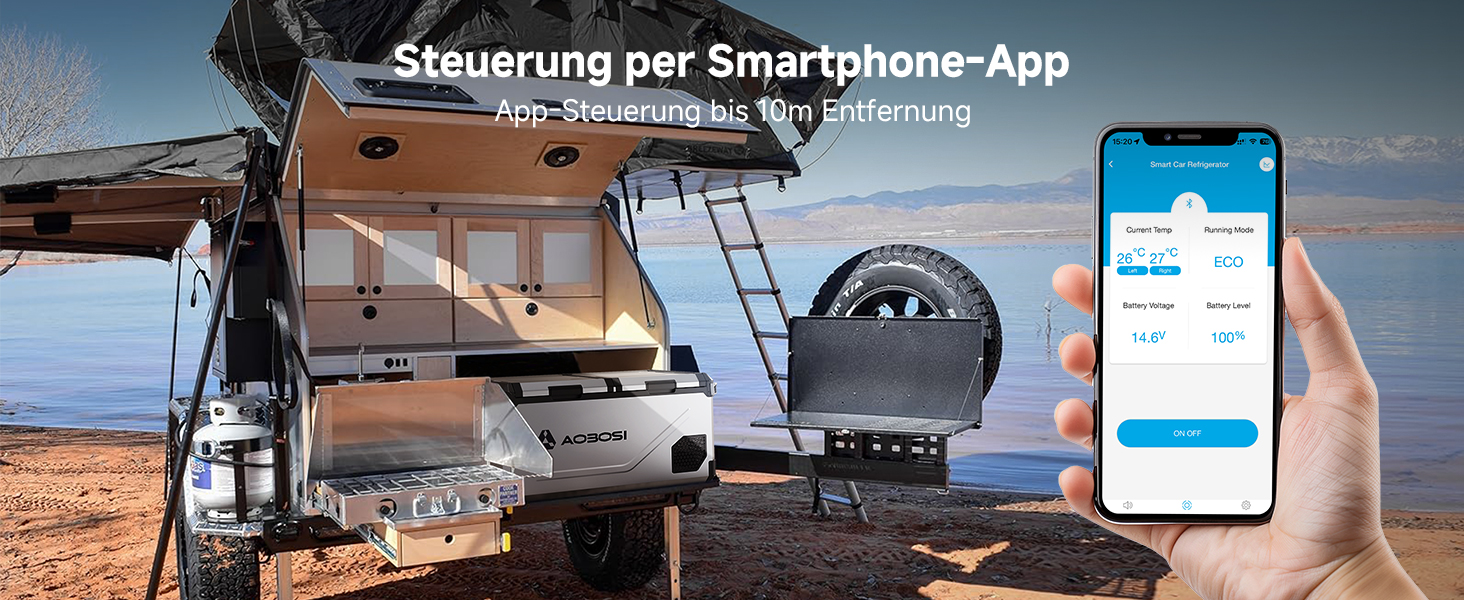 Автомобільний компресорний холодильник AAOBOSI з Wi-Fi, LED підсвіткою, -20°C/+20°C, 12/24V/220V, на колесах для авто, кемпінгу, подорожей