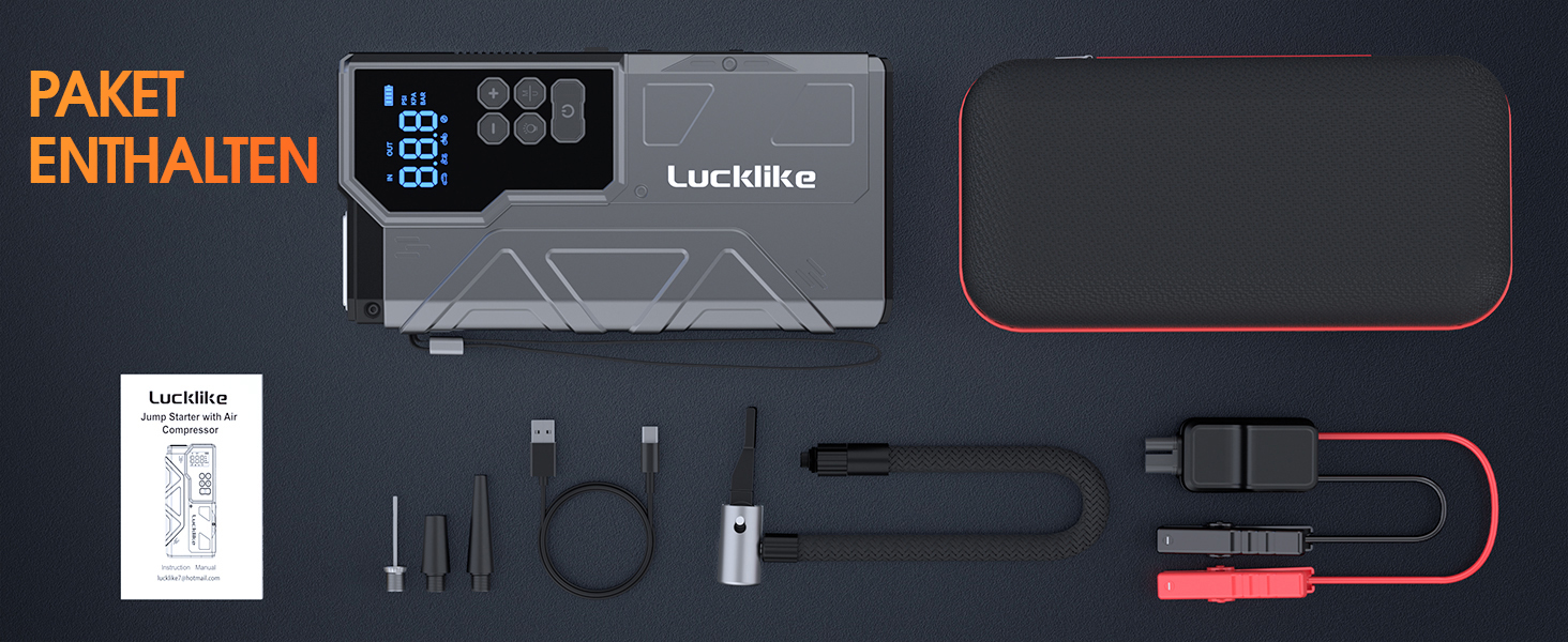 Powerbank з компресором Lucklike 150PSI, 5000A для авто, мото, газонокосарки (10.0л/8.0л Diesel)