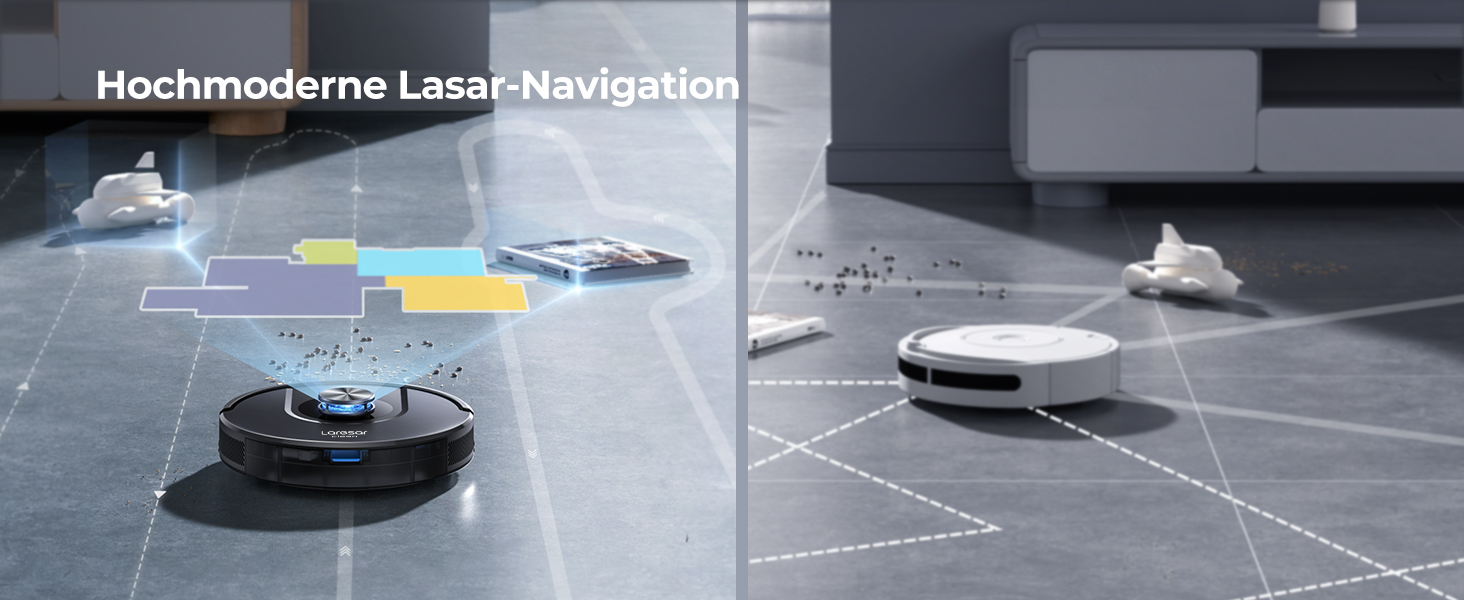 Робот-пилосос Laresar Clean 3-в-1 з функцією миття, 5000Pa, лазерна навігація, 180 хв, для тварин, килимів, твердих підлог, керування через додаток, 15 зон заборони (чорний)