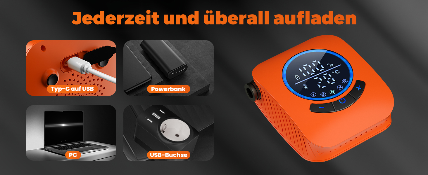 Портативна кемпінгова душа Zosudull 8000mAh з насосом та індикатором температури, з фільтрами та патронами, водонепроникна IPX8, для подорожей, авто, тварин, помаранчевий