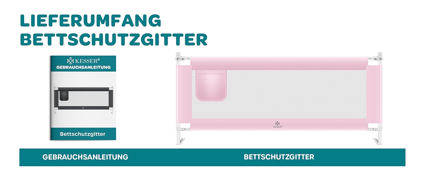 Захисний бортик для ліжка KESSER® 150 см, сітчастий бортик для дитячого ліжка, складаний та регульований по висоті, захист від випадання для немовлят та дітей (Рожевий, 180 см)