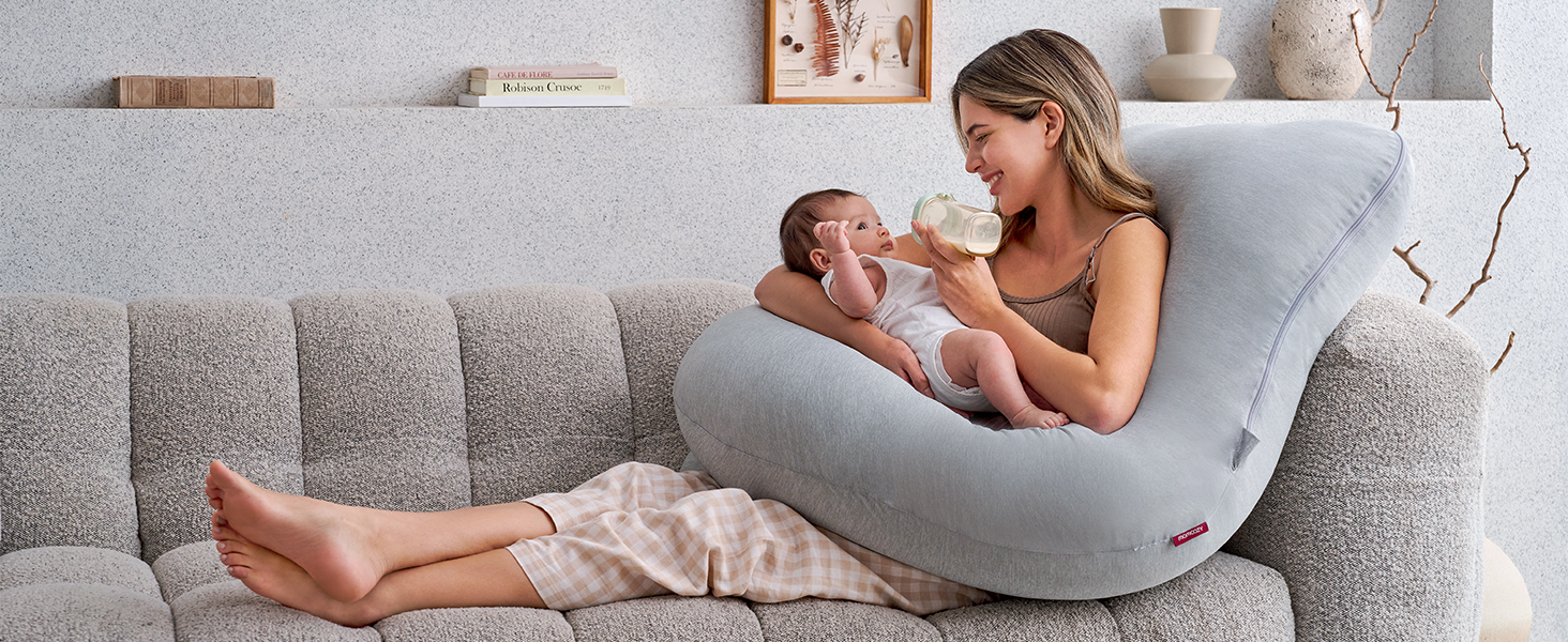Вагітний подушок Momcozy з кристанового велюру U-подібної форми - подушка для вагітних, для сну на боці (145 см) - знімає напругу з спини та стегон (Світло-сірий, U-подібний)
