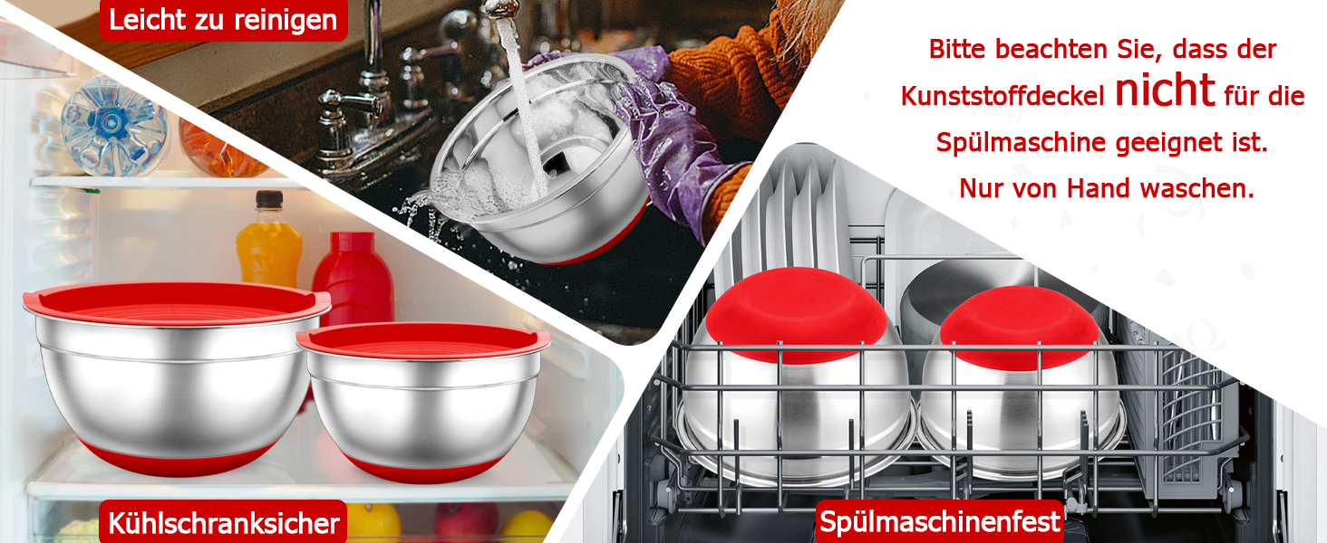 Набір мисок TEAMFAR з нержавіючої сталі: салати, зберігання, приготування їжі. Об'єм: 0.7-6.5 л, з кришкою та силіконовим дном.