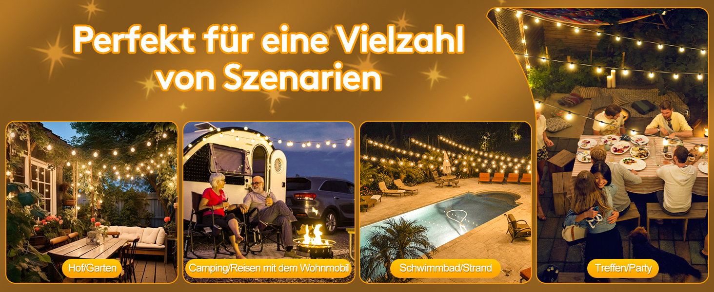 Ланцюжок прикрас LED для вулиці: 20M, 65ft, G40, для саду, балкону, павільйону, тераси, вечірки, з пульт дистанційного керування, IP44, вологостійкий, 20M