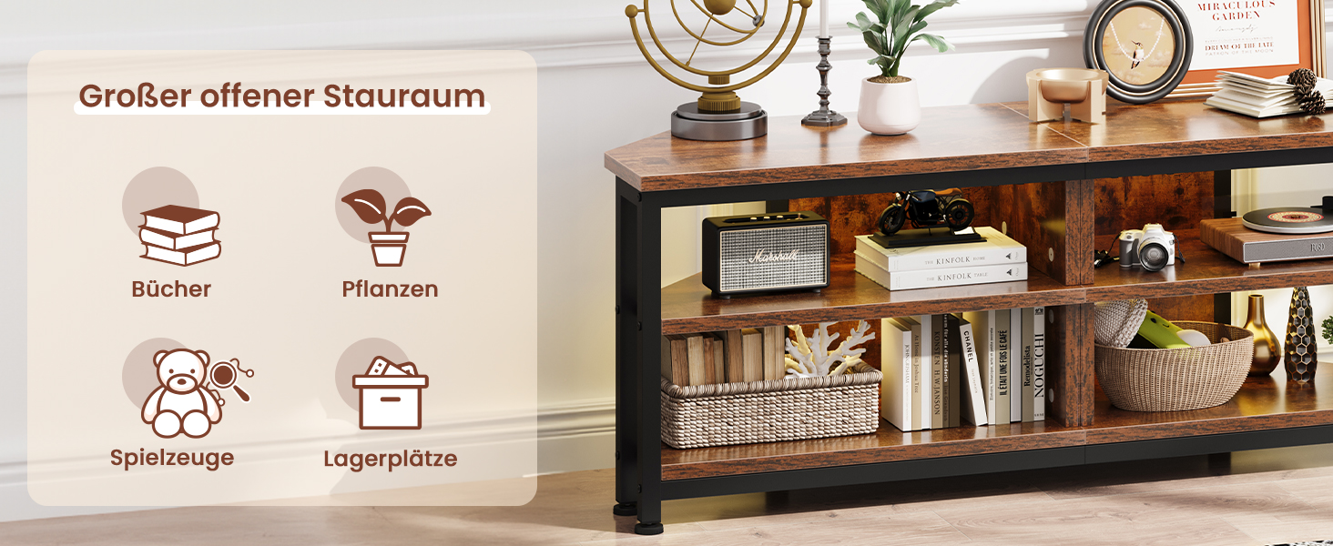 Тумба під телевізор кутова Dripex з LED підсвіткою, стиль Індастріал, дерево-метал (106x36x45.5 см)