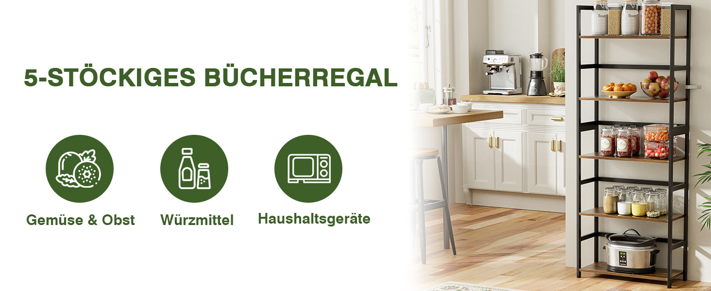 5-ярусна полиця для книг, індустріальна полиця з бамбуковим каркасом, сучасна вітрина, органайзер для зберігання з дерева для вітальні, домашнього офісу, рустикальний коричнево-чорний колір