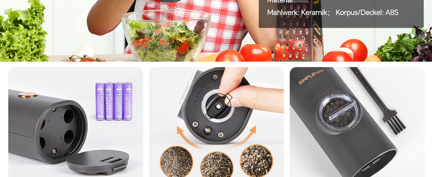 Електричний набір млинків для солі та перцю SIMPLETASTE, USB-аккумуляторні, керамічний механізм помолу, 2 шт.