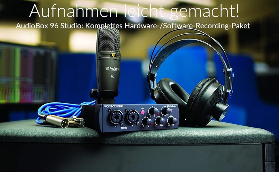 PreSonus AudioBox 96: USB аудіоінтерфейс для запису, стрімінгу та подкастингу (з Studio One Artist, Ableton Live Lite) - Чорний