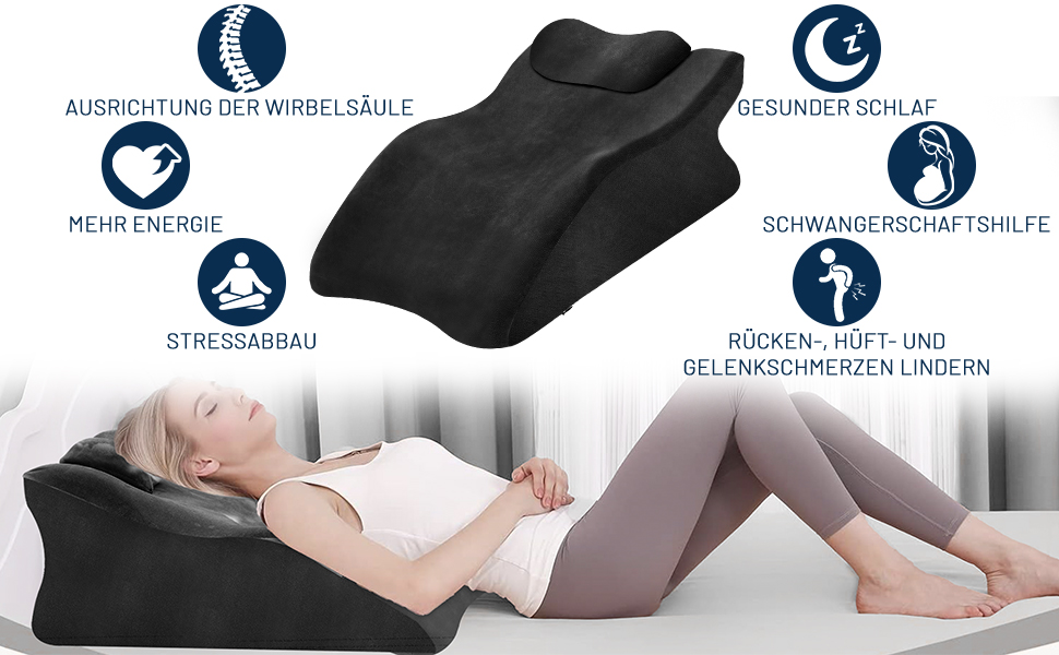 Подушка для ніг Zepphi з піною з пам'яті, трикутна подушка для підтримки ніг, ергономічна подушка для комфорту - ідеальна для дивану, ліжка, відпочинку та дому (Чорний)