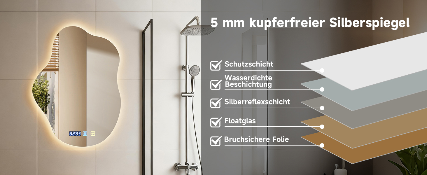 Дзеркало для ванної кімнати Sararoom з підсвічуванням, кругле LED дзеркало 70x50 см, 3 кольори світла, диммування, антизапар, пам'ять, загартоване скло