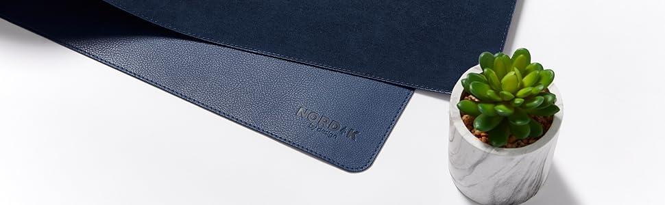 Килимок для столу Nordik з екошкіри та фетру, органайзер для кабелів (Midnight Blue, 89 x 43 см) — великий преміум килимок для миші та підкладка під письмо для домашнього офісу