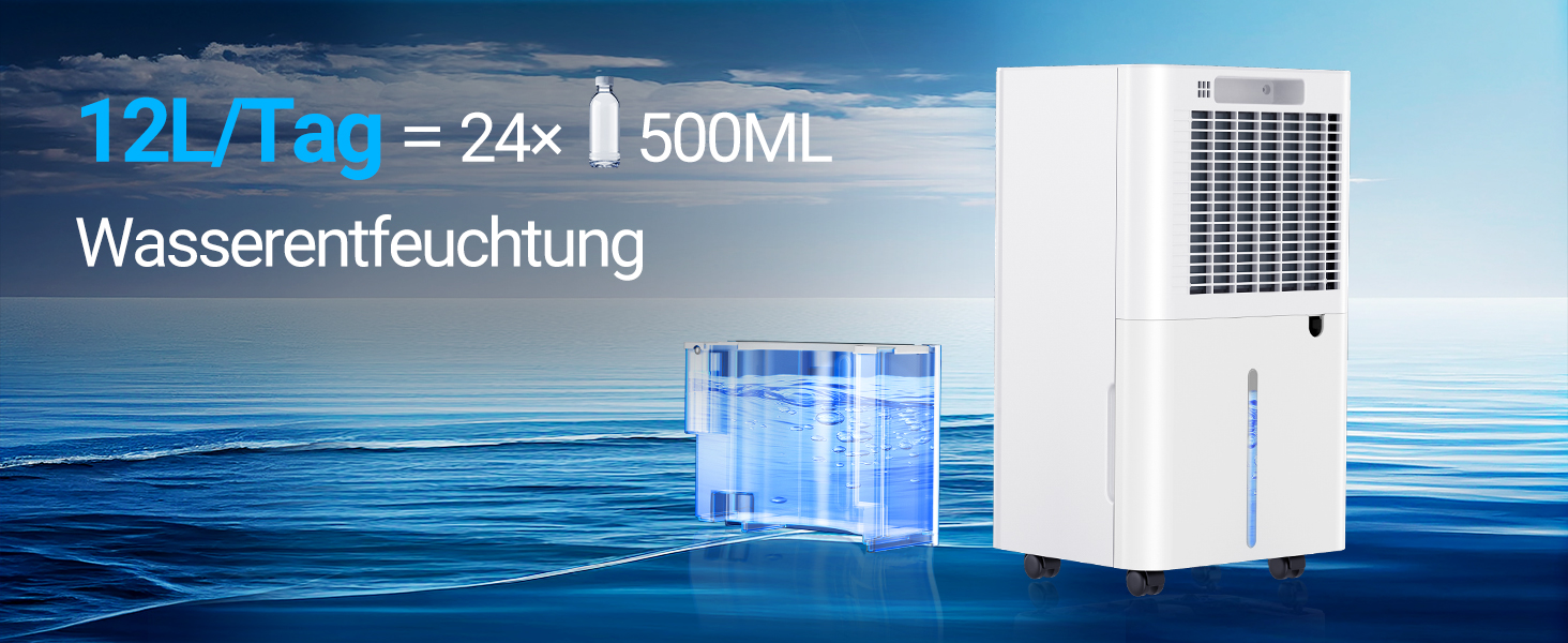 Зволожувач повітря 12л/день з датчиком вологості та LED дисплеєм, таймером, 3 режими, для спальні, офісу, підвалу, безперервна подача, білий