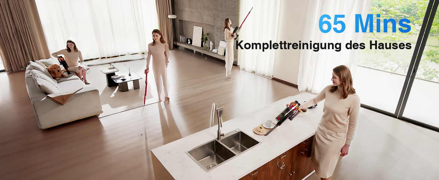 Бездротовий акумуляторний пилосос 45000Pa/550W/65хв, об'єм 1,6л з дисплеєм, антизаплутана щітка, самостійна підставка, док-станція на стіну, 8-шарова фільтрація, тиха робота, для шерсті тварин/килимів/твердих поверхонь/автомобіля (Червоний)