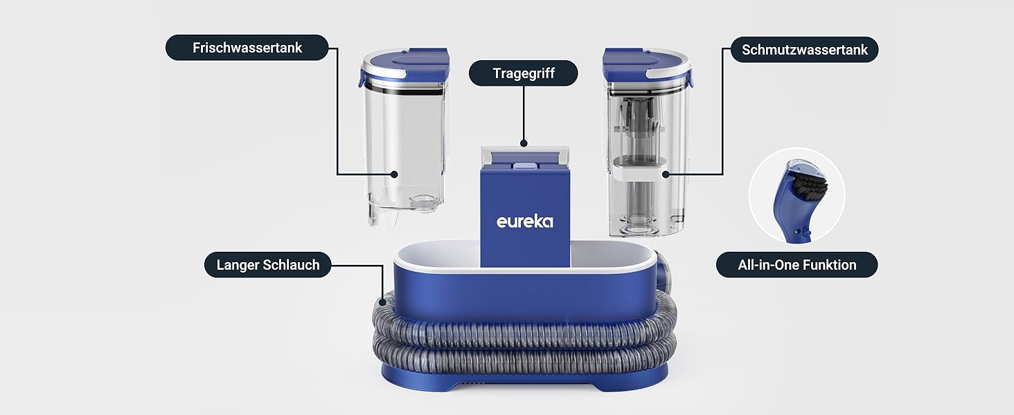 Пилосос-мийник Eureka NEY100: для килимів, диванів, оббивки та авто | Можливість миття та сушіння | 12500Pa, 1.5L бак, формула для чищення