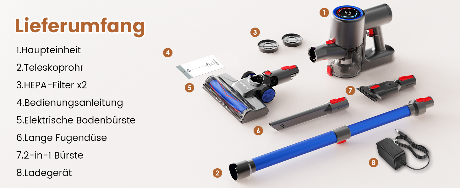 Версліф: Бездротовий акумуляторний пилосос 500W, 45 хв роботи, 40kPa, LED-дисплей, для дому та авто, синій