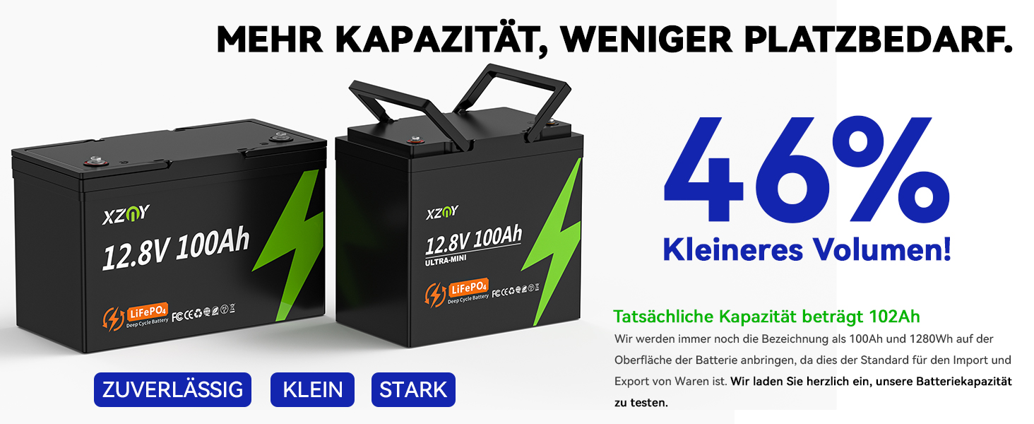 Літієва батарея XZNY 12V 100Ah Mini LiFePO4 зі 100A BMS, підходить для автофургонів, сонячних батарей, поза мережею