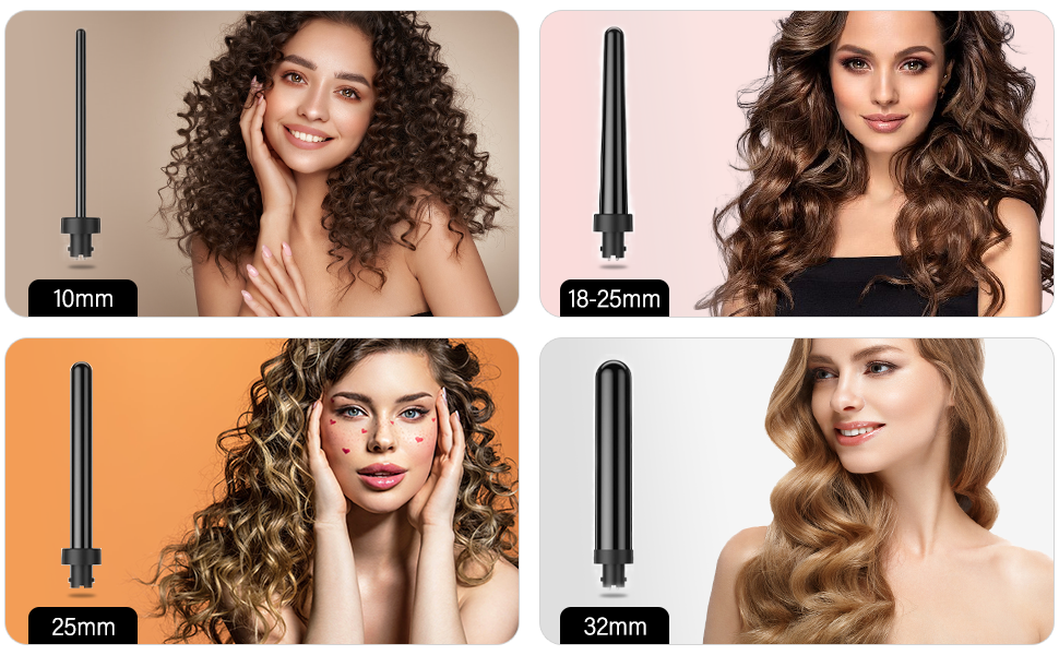 Набір локшини Janelove 5 в 1: керамічний локшик 10-32 мм з різними насадками, регульована температура, рукавички та нейлонова сумка (рожеве золото)