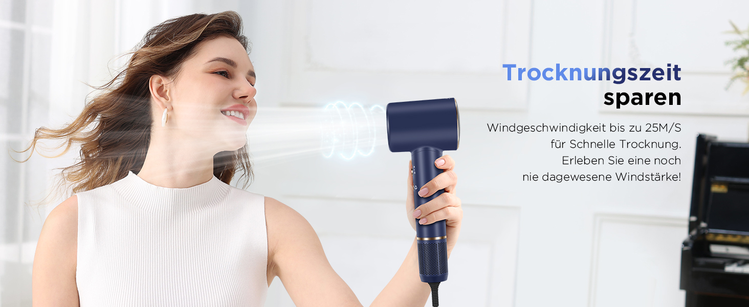 Фен для волосся PARWIN PRO BEAUTY Air-Sonic Hair Dryer, Фен з HD-LED дисплеєм, Фен з безщітковим двигуном 110 000 об/хв з низьким рівнем шуму, 2 шт. 32 мм Auto Wrap-Curler, повітряний потік 25 М/с для швидкого сушіння (прусський блакитний) Прусський Blue-pro