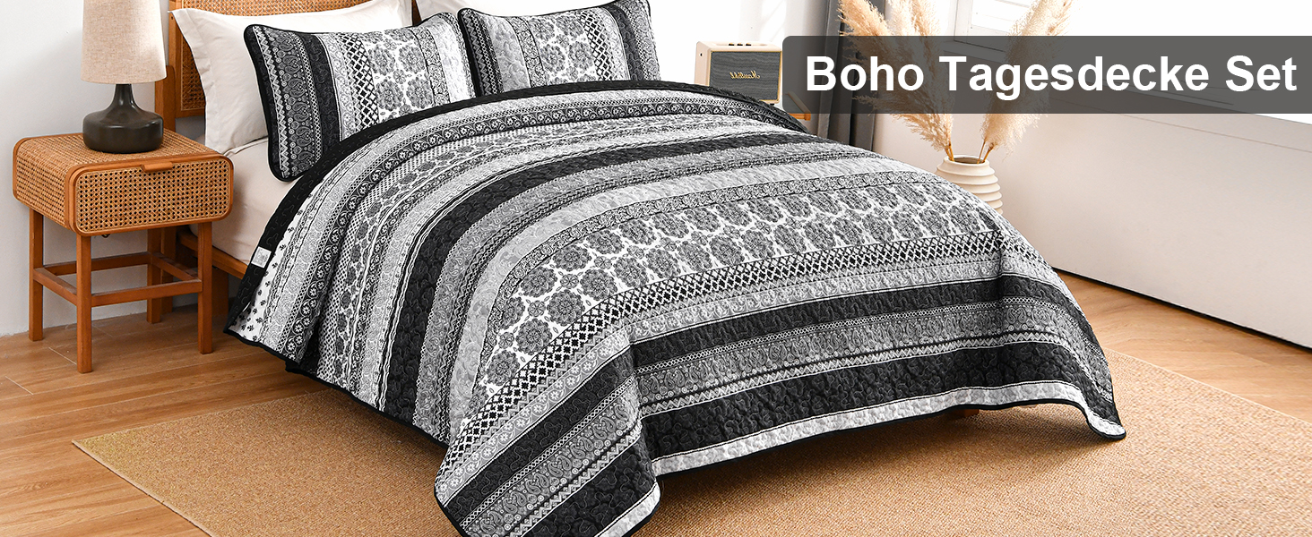 Покривало Boho 240x260 см 2 наволочки 50x75 см, Чорний