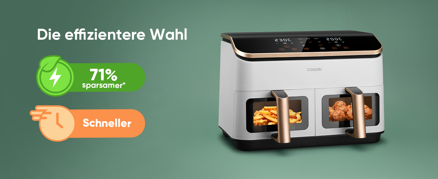 Фритюрниця без олії COSORI з 2 камерами, 8.5 л, чорно-біла, з рецептами та нержавіючою сталлю