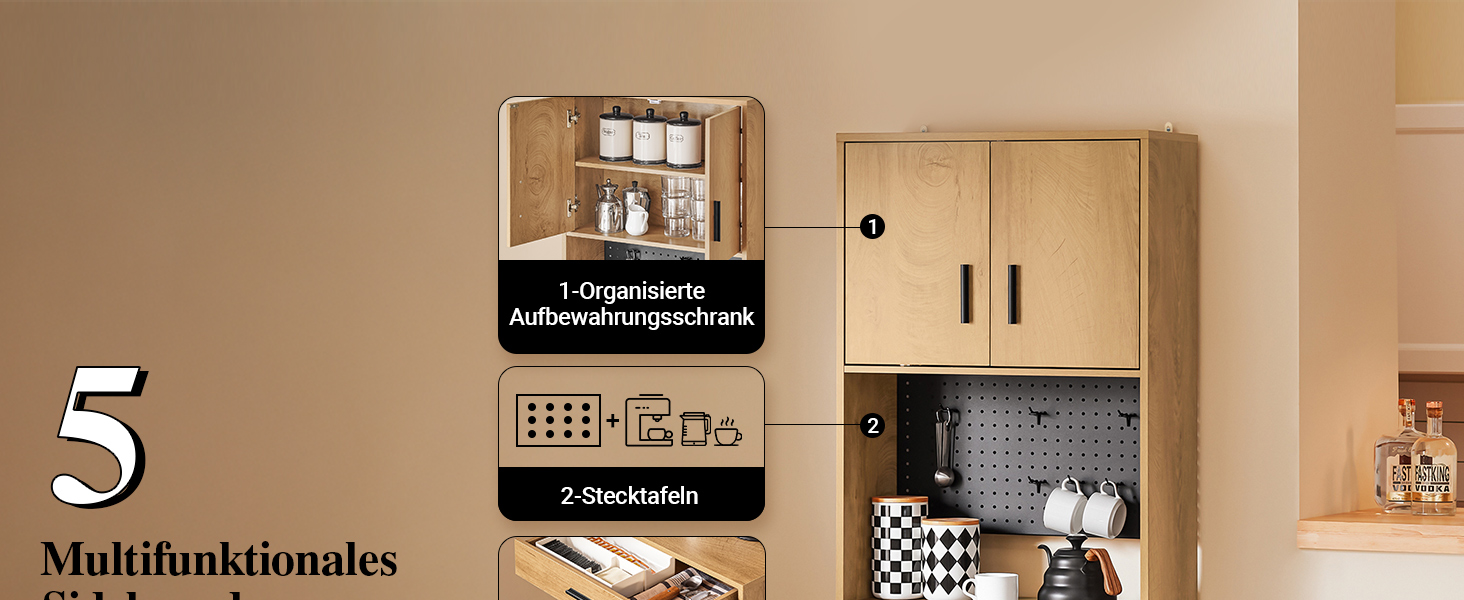 Кухонна шафа SoBuy з мікрохвильовою нішею (Ø6 см) та жалюзі-дверцятами, буфет, багатофункціональна шафа, меблі для кухні та вітальні, дуб-чорний, 107×40×85 см, FSB103-N