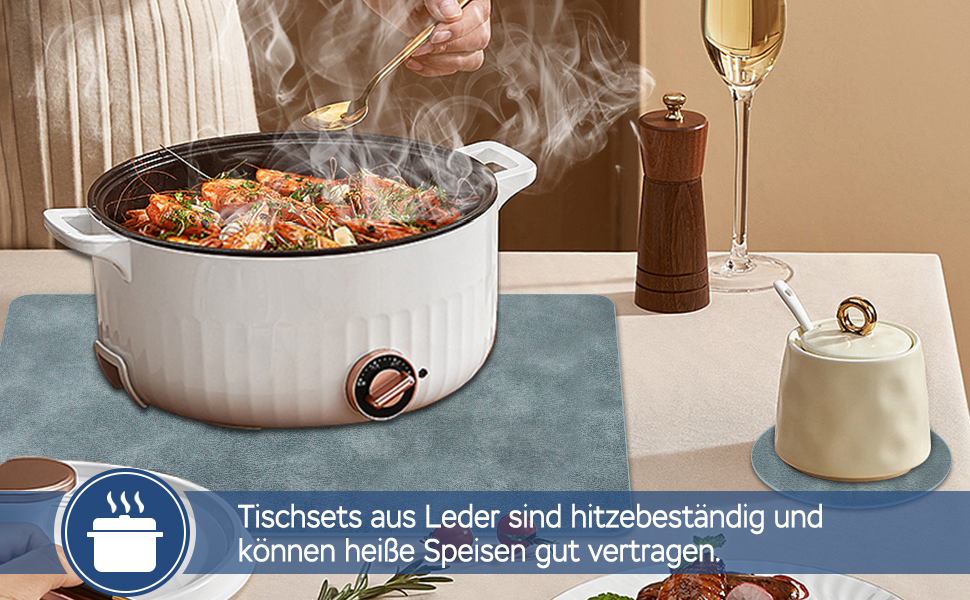 Підставки під тарілки та серветки з екошкіри (6 шт.) - водонепроникні, стійкі до подряпин, для кухні та обіднього столу. Зелено-сірий набір