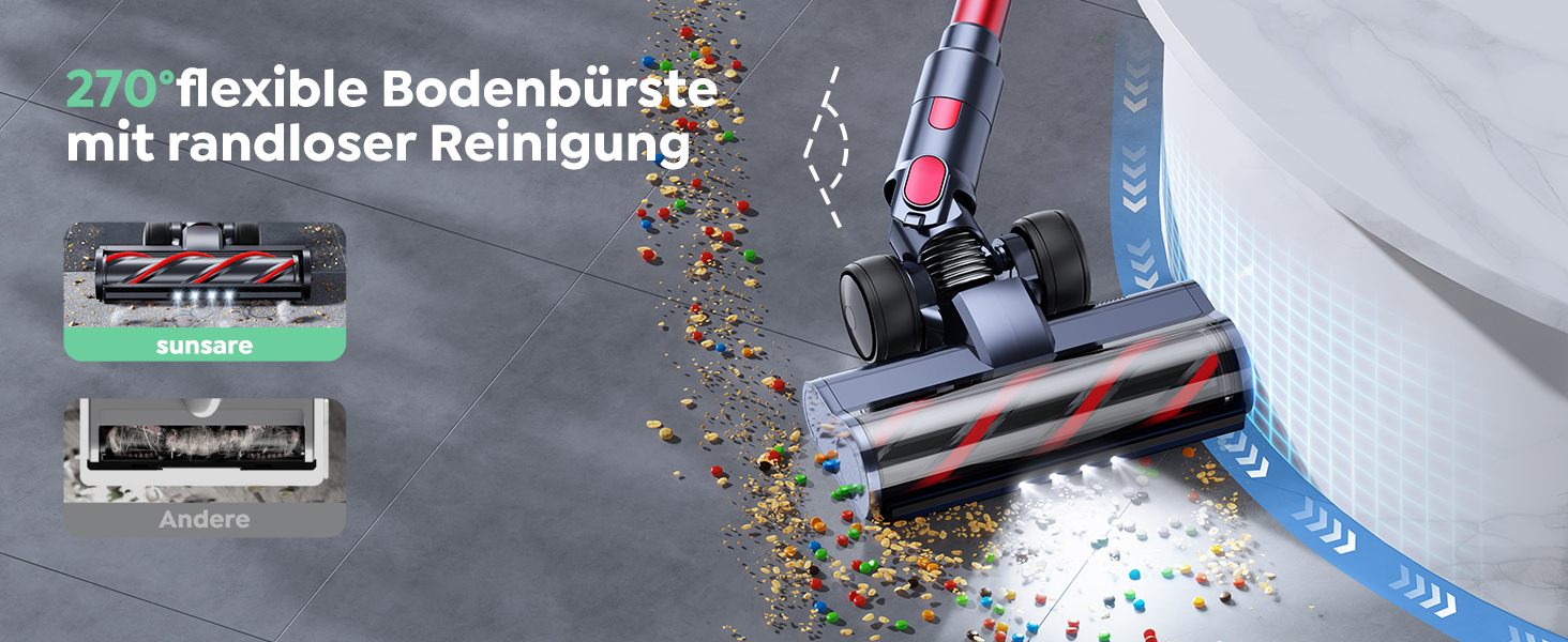 Бездротовий акумуляторний пилосос SunSare 600W з потужністю всмоктування 50000Pa, 65 хвилин роботи, док-станція, автоматичний режим, сенсорний екран, висувний шланг 1м для твердих поверхонь, килимів та шерсті тварин