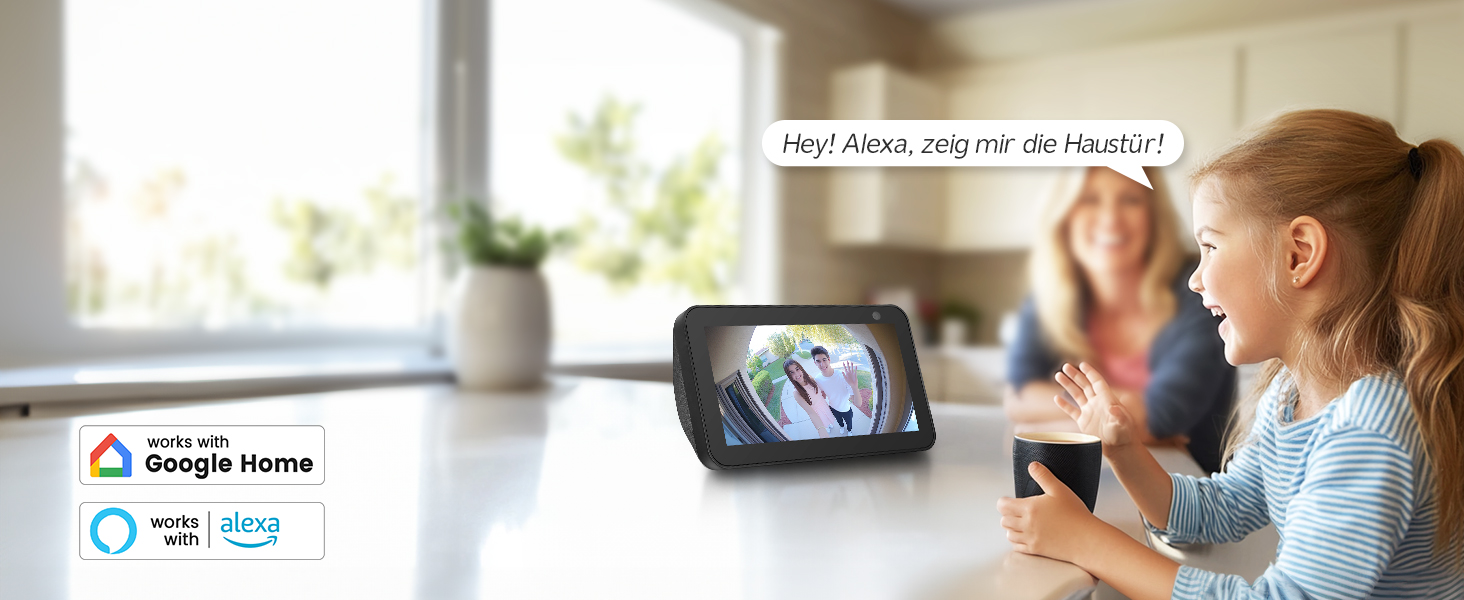Відеодзвінок XTU з Wi-Fi та камерою, 2K UHD, 180° огляд, PIR-датчик руху, нічне бачення, двосторонній аудіо, підтримка SD-карти/хмарного сховища, сумісний з Alexa, чорний