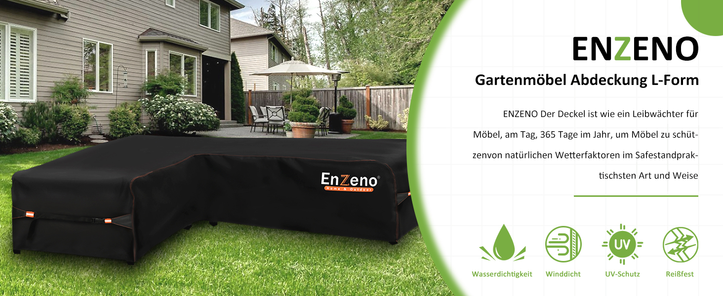 Чохол для садово-патіо меблів Enzeno L-подібної форми, водонепроникний та вітростійкий, 255x255x87 см