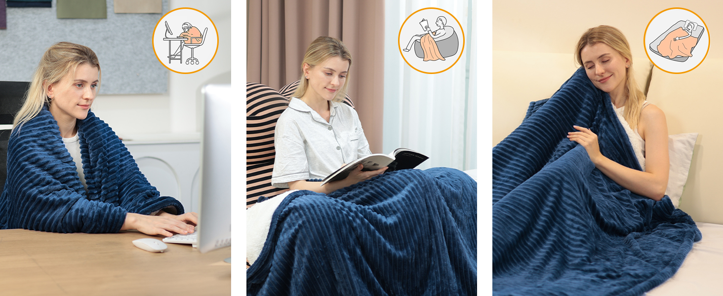 Електрична ковдра ITSHINY 180x135 см з цифровим регулятором, 6 режимів нагріву, таймер 1-10 годин, захист від перегріву, пральна, м'який фланель (Блакитна)