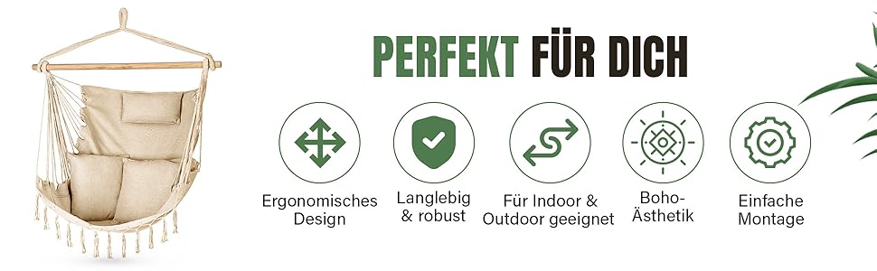 Гамак-крісло з подушкою 100x130x75 см, до 150 кг, для саду та дому, бохо-стиль, для дорослих (Бежевий)