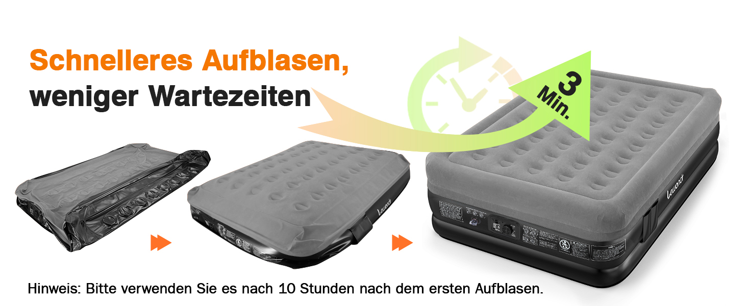 Надувне ліжко Lewondr на 2 особи з вбудованим насосом, 203x152x46 см, сірий колір, 250 кг, для кемпінгу, дому, гостей, подорожей