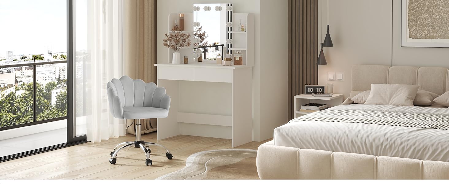 Крісло WOLTU для дому та офісу з м'якою спинкою у вигляді пелюсток, обертове, з регулюванням висоти, для робочого кабінету, спальні, сіре (велюр)